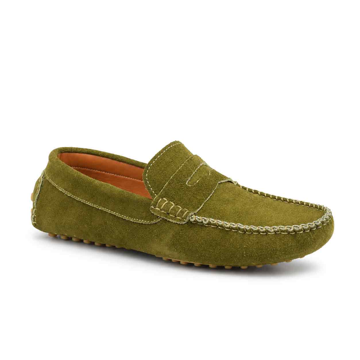 Moccasin pour homme confort 003-5 vert daim   Mocassin homme Maroc